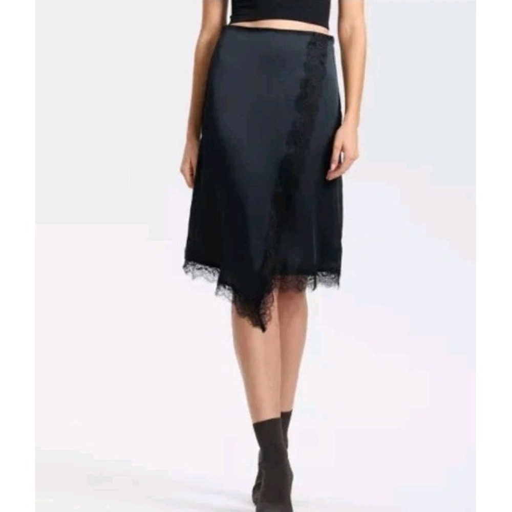 Women's Split Lace Trim A-Line Skirt - A New Day Black XXL (2X) NWT